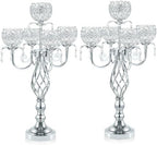 Crystal Candelabra Centerpiece, 5-Light Gold Metal Stand with Hanging Crystals, Decorative Wedding Table Holder, alternate