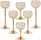 Crystal Candle Holders 2 Set of 6 - Gold Vintage Hollow Ball Candle Stand for Table Centerpiece, Crystal Metal
