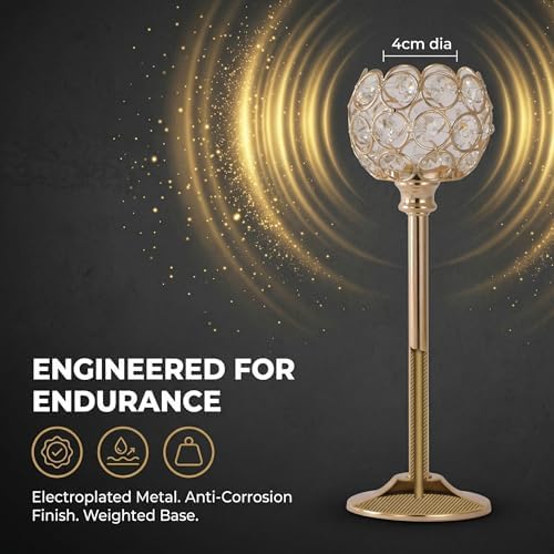 Crystal Candle Holders 2 Set of 6 - Gold Vintage Hollow Ball Candle Stand for Table Centerpiece, Crystal Metal, alternate