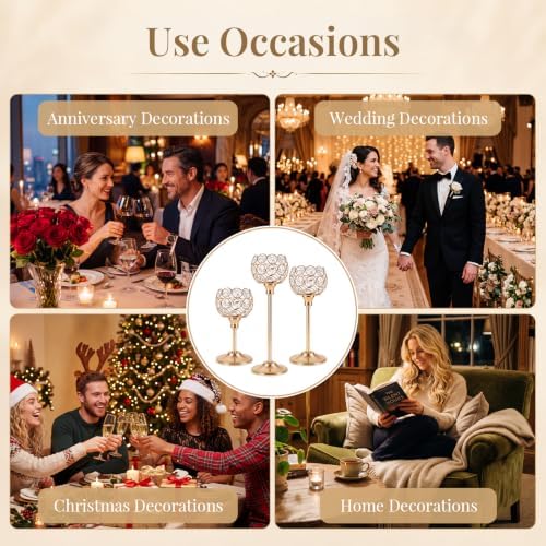 Crystal Candle Holders Gold Vintage Hollow Ball Candle Stand 6PCS in Gold, alternate view 4