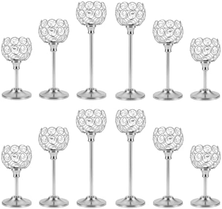 Crystal Candle Holders Silver Vintage Hollow Ball Candle Stand 12PCS in Silver