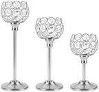 Crystal Candle Holders Silver Vintage Hollow Ball Candle Stand 3PCS in Silver