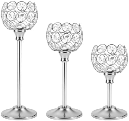 Crystal Candle Holders Silver Vintage Hollow Ball Candle Stand 3PCS in Silver