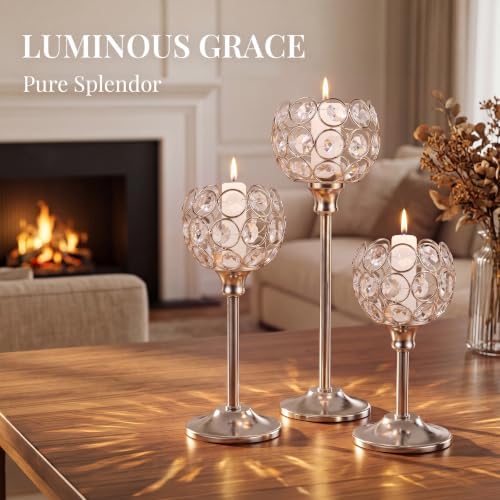 Crystal Candle Holders Silver Vintage Hollow Ball Candle Stand 3PCS in Silver, alternate view 2