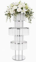 Crystal Chandelier Flower Stand 43in Silver Wedding Centerpiece with Hanging Crystals Round Pedestal Vase for