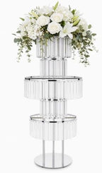 Crystal Chandelier Flower Stand 43in Silver Wedding Centerpiece with Hanging Crystals Round Pedestal Vase for