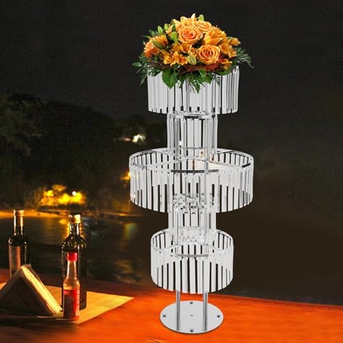 Crystal Chandelier Flower Stand 43in Silver Wedding Centerpiece with Hanging Crystals Round Pedestal Vase for, alternate view