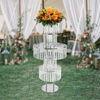 Crystal Chandelier Flower Stand 43in Silver Wedding Centerpiece with Hanging Crystals Round Pedestal Vase for, alternate view