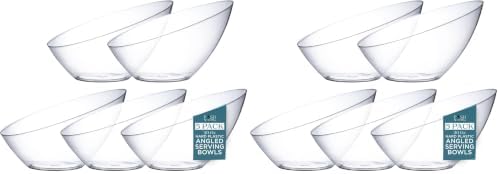Crystal Clear, Disposable Premium Hard Plastic Medium Angled Bowl, Party, Salad, Snack and Fruit Bowl 10 Pack in