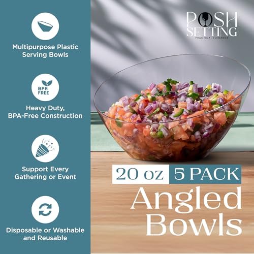 Crystal Clear, Disposable Premium Hard Plastic Medium Angled Bowl, Party, Salad, Snack and Fruit Bowl 10 Pack in, alternate