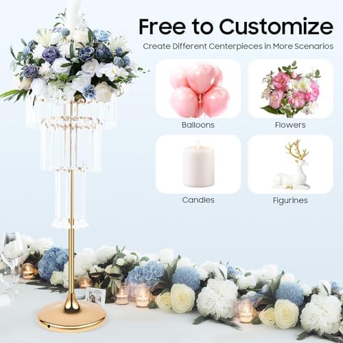 Crystal Flower Stand Wedding Centerpieces for Tables, 32in/82cm Height Flower Arrangement Holders Metal Flower, alternate