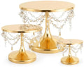 Crystal Gold Cake Stand, Metal Dessert Display Stand Set, 3 Pcs, 8"10"12" in gold, white