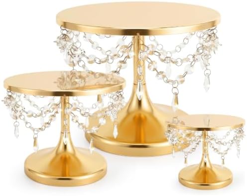 Crystal Gold Cake Stand, Metal Dessert Display Stand Set, 3 Pcs, 8"10"12" in gold, white