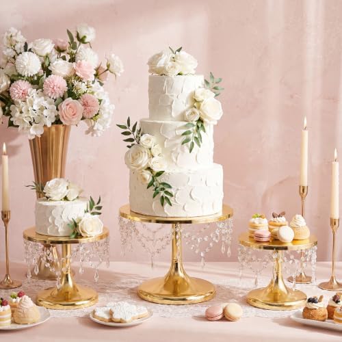 Crystal Gold Cake Stand, Metal Dessert Display Stand Set, 3 Pcs, 8"10"12" in gold, white, alternate view 2