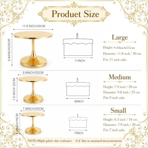 Crystal Gold Cake Stand, Metal Dessert Display Stand Set, 3 Pcs, 8"10"12" in gold, white, alternate view 3