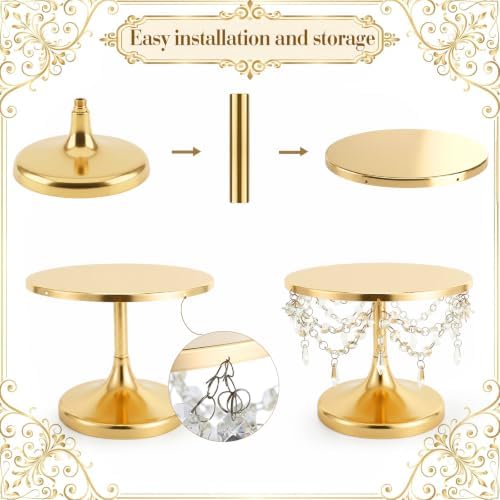Crystal Gold Cake Stand, Metal Dessert Display Stand Set, 3 Pcs, 8"10"12" in gold, white, alternate view 4