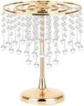 Crystal Gold Cake Stand with Elegant Pendant -Round Metal Dessert Cake Holders, Cupcake Stand for Birthday