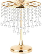 Crystal Gold Cake Stand with Elegant Pendant -Round Metal Dessert Cake Holders, Cupcake Stand for Birthday