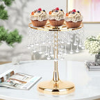 Crystal Gold Cake Stand with Elegant Pendant -Round Metal Dessert Cake Holders, Cupcake Stand for Birthday, alternate view 5