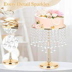 Crystal Gold Cake Stand with Elegant Pendant -Round Metal Dessert Cake Holders, Cupcake Stand for Birthday, alternate view 6