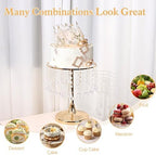 Crystal Gold Cake Stand with Elegant Pendant -Round Metal Dessert Cake Holders, Cupcake Stand for Birthday, alternate view 7