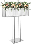 Crystal Vases for Centerpieces, 35.4 in Tall Metal Square Vase Stand in Silver
