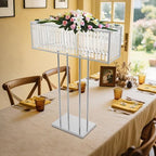 Crystal Vases for Centerpieces, 35.4 in Tall Metal Square Vase Stand in Silver, alternate view 2