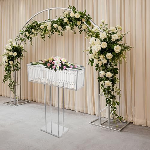 Crystal Vases for Centerpieces, 35.4 in Tall Metal Square Vase Stand in Silver, alternate view 4