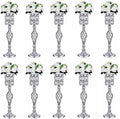 Crystal Wedding Centerpiece Vases for Tables - Set of 10 Metal Silver Vases, 24in Tall Versatile Flower Holders