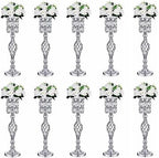 Crystal Wedding Centerpiece Vases for Tables - Set of 10 Metal Silver Vases, 24in Tall Versatile Flower Holders