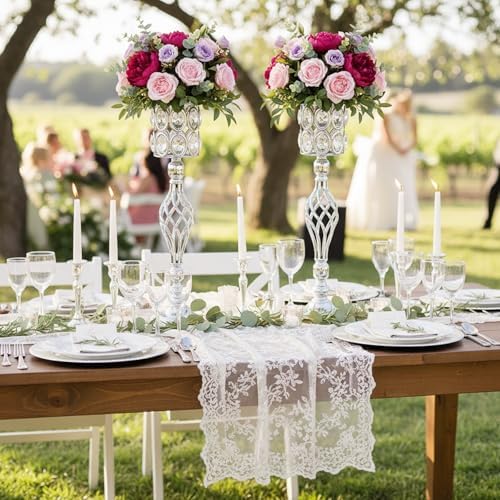 Crystal Wedding Centerpiece Vases for Tables - Set of 10 Metal Silver Vases, 24in Tall Versatile Flower Holders, alternate