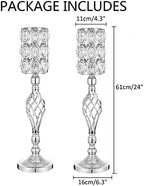 Crystal Wedding Centerpiece Vases for Tables - Set of 2 Metal Silver Vases, 24in Tall Versatile Flower Holders, alternate