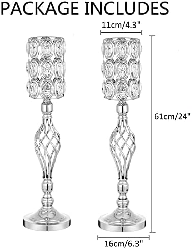 Crystal Wedding Centerpiece Vases for Tables - Set of 2 Metal Silver Vases, 24in Tall Versatile Flower Holders, alternate