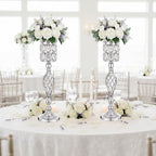 Crystal Wedding Centerpiece Vases for Tables - Set of 2 Metal Silver Vases, 24in Tall Versatile Flower Holders, alternate