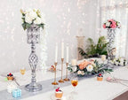 Crystal Wedding Centerpiece Vases for Tables - Set of 2 Metal Silver Vases, 24in Tall Versatile Flower Holders, alternate