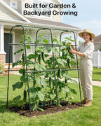 Cucumber Trellis for Raised Bed 63" x 63" U-Shaped Metal in Black, alternate view 6