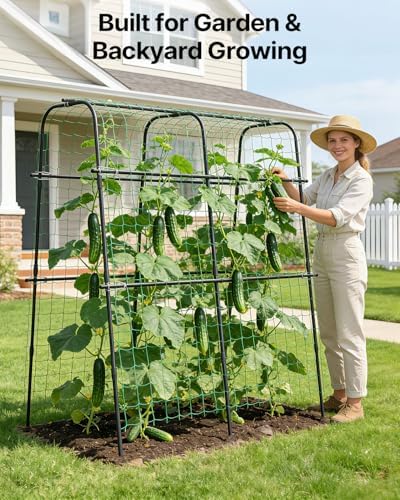 Cucumber Trellis for Raised Bed 63" x 63" U-Shaped Metal in Black, alternate view 6