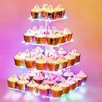 Cupcake Display Stand, 4-Tier Acrylic & Copper, Multicolor LED Light, 50 Cupcakes in Multi-Colored