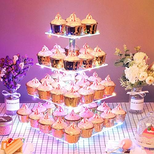 Cupcake Display Stand, 4-Tier Acrylic & Copper, Multicolor LED Light, 50 Cupcakes in Multi-Colored, alternate view 2