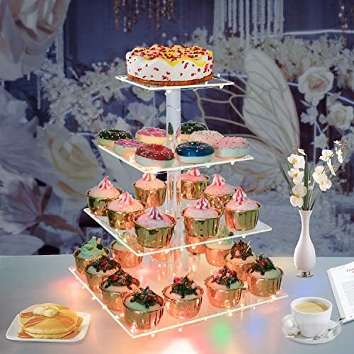 Cupcake Display Stand, 4-Tier Acrylic & Copper, Multicolor LED Light, 50 Cupcakes in Multi-Colored, alternate view 3