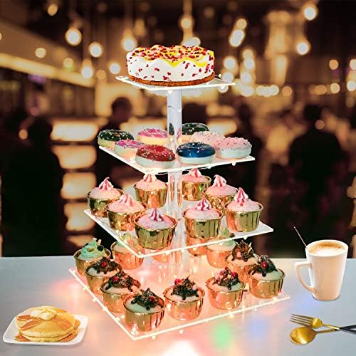 Cupcake Display Stand, 4-Tier Acrylic & Copper, Multicolor LED Light, 50 Cupcakes in Multi-Colored, alternate view 4