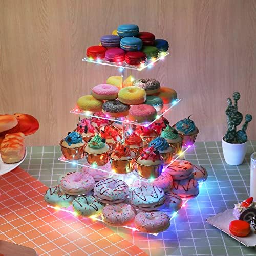 Cupcake Display Stand, 4-Tier Acrylic & Copper, Multicolor LED Light, 50 Cupcakes in Multi-Colored, alternate view 5