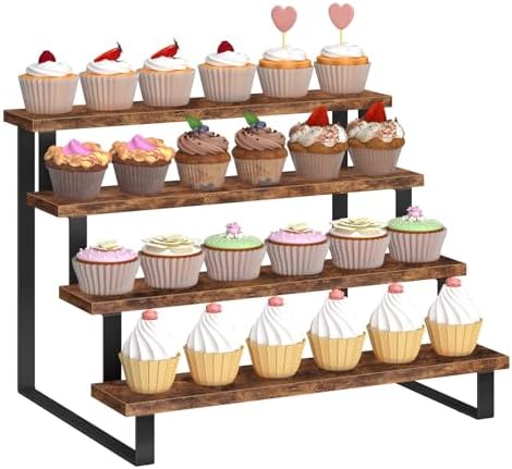 Cupcake Display Stand, 4 Tier Wooden Dessert Stand, Rustic Brown in Rustic Brown