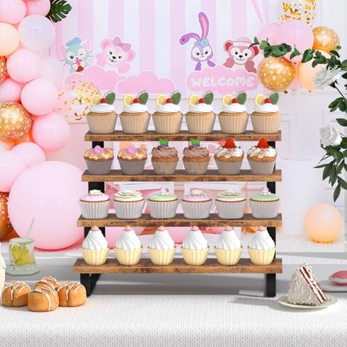 Cupcake Display Stand, 4 Tier Wooden Dessert Stand, Rustic Brown in Rustic Brown, alternate view 2