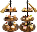 Cupcake Stand 2 Pack, Dessert Table Display Set with 3 Tier Serving Tray and Gold Serving Tongs, Wooden Cake