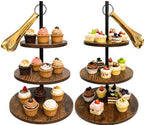 Cupcake Stand 2 Pack, Dessert Table Display Set with 3 Tier Serving Tray and Gold Serving Tongs, Wooden Cake