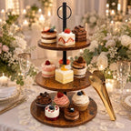 Cupcake Stand 2 Pack, Dessert Table Display Set with 3 Tier Serving Tray and Gold Serving Tongs, Wooden Cake, alternate view