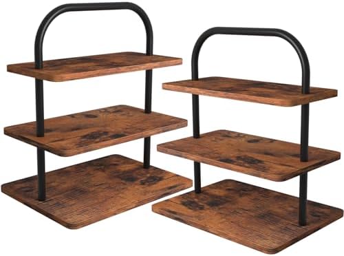 Cupcake Stand, 2 Pack Large 3 Tier Wood Cupcake Tower, Holds 50 Cupcakes in Rustic Brown