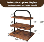 Cupcake Stand, 2 Pack Large 3 Tier Wood Cupcake Tower, Holds 50 Cupcakes in Rustic Brown, alternate view 3