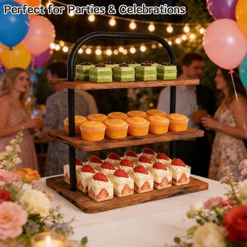 Cupcake Stand, 2 Pack Large 3 Tier Wood Cupcake Tower, Holds 50 Cupcakes in Rustic Brown, alternate view 6